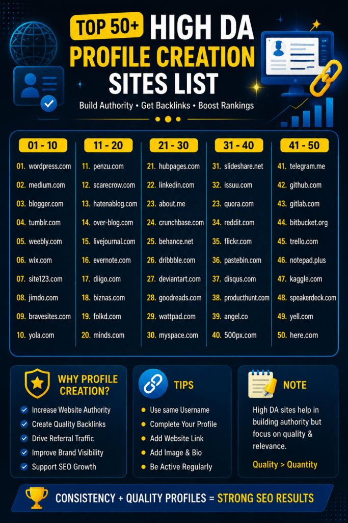 profile creation sites list